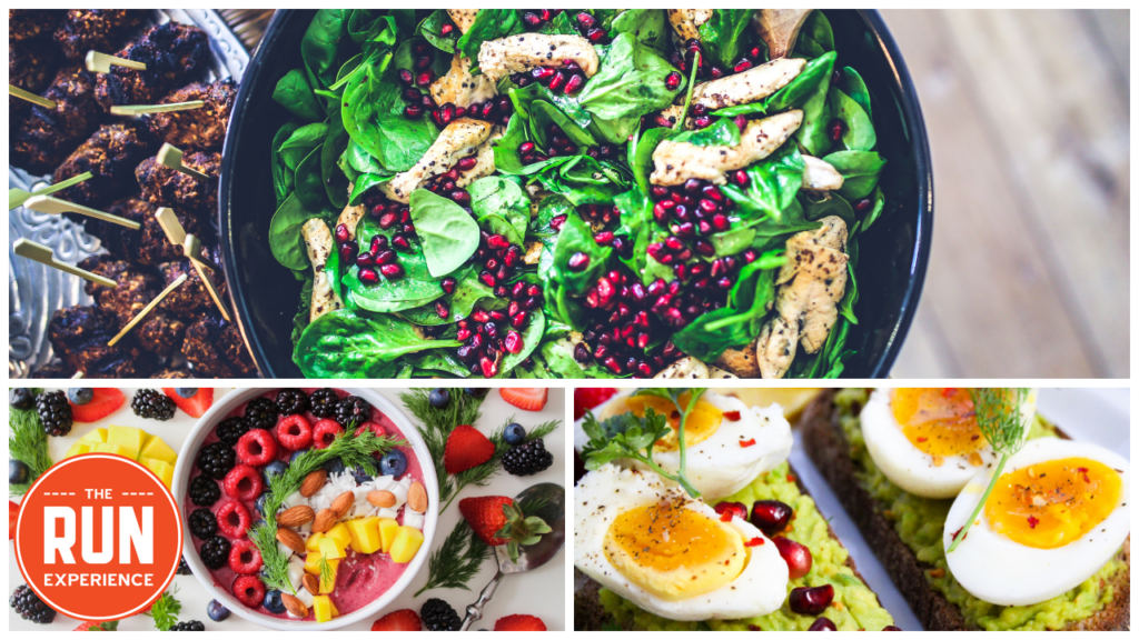 salad, fruits, and eggs