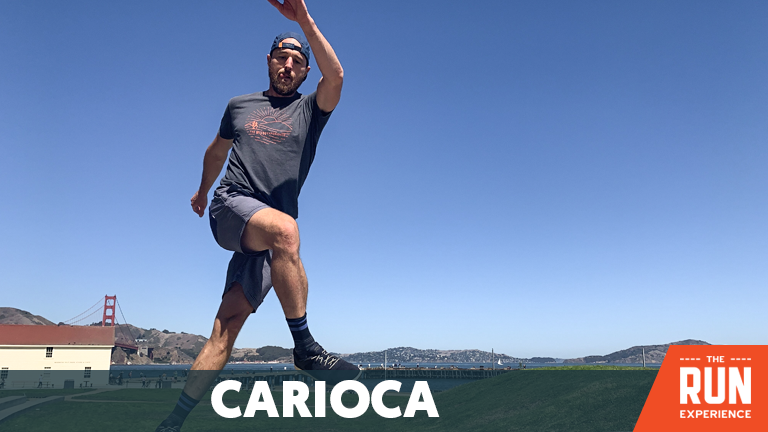 man runner doing carioca exercise